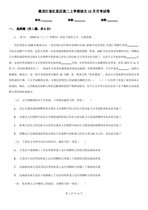 黑龙江省红星区高二上学期语文12月月考试卷