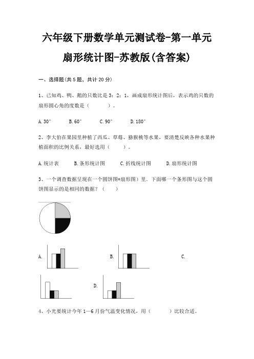 六年级下册数学单元测试卷-第一单元 扇形统计图-苏教版(含答案)