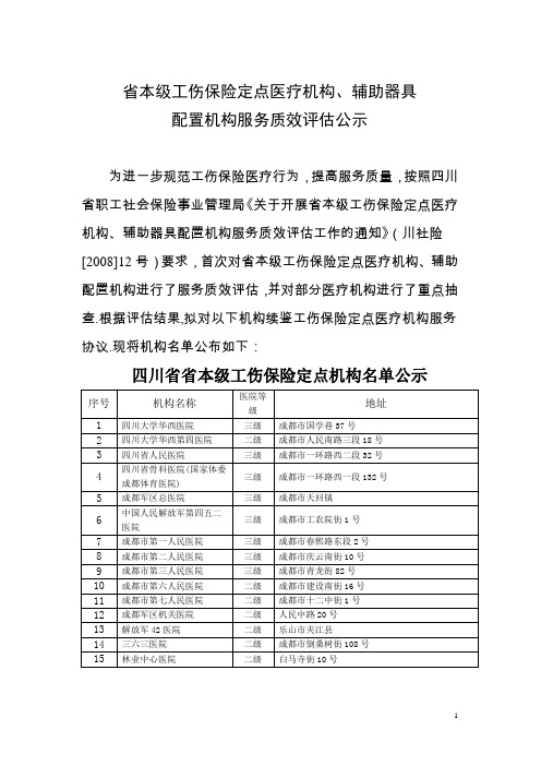 省本级工伤保险定点医疗机构,辅助器具