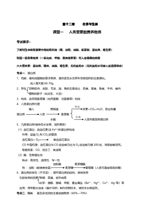 2019人教版九年级化学知识点总结：第十二章化学与生活