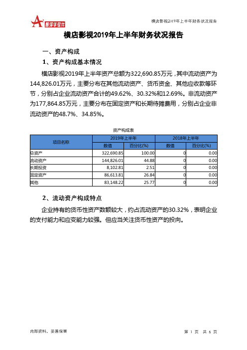 横店影视2019年上半年财务状况报告