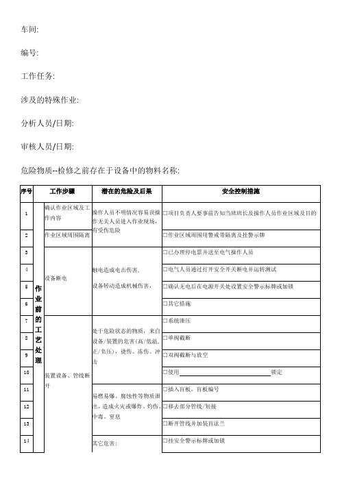 检修作业JHA分析表