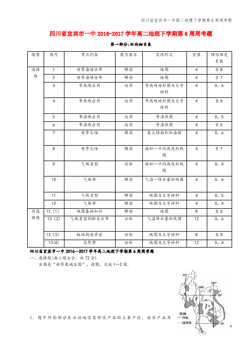 四川省宜宾市一中高二地理下学期第6周周考题
