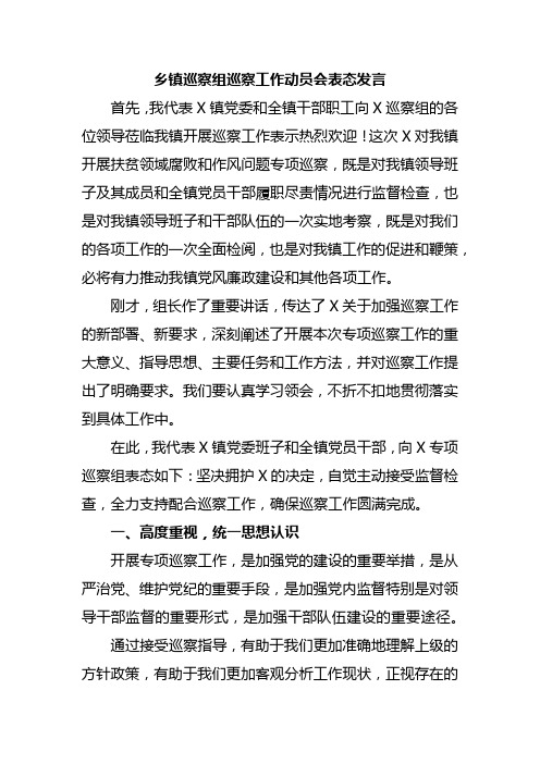 乡镇巡察组巡察工作动员会表态发言
