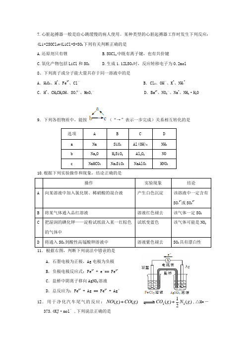 2015高三第四次联考理综
