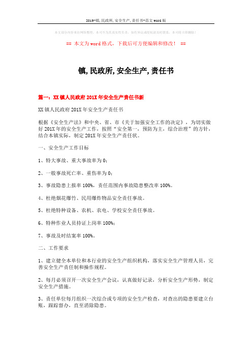 2019-镇,民政所,安全生产,责任书-范文word版 (6页)