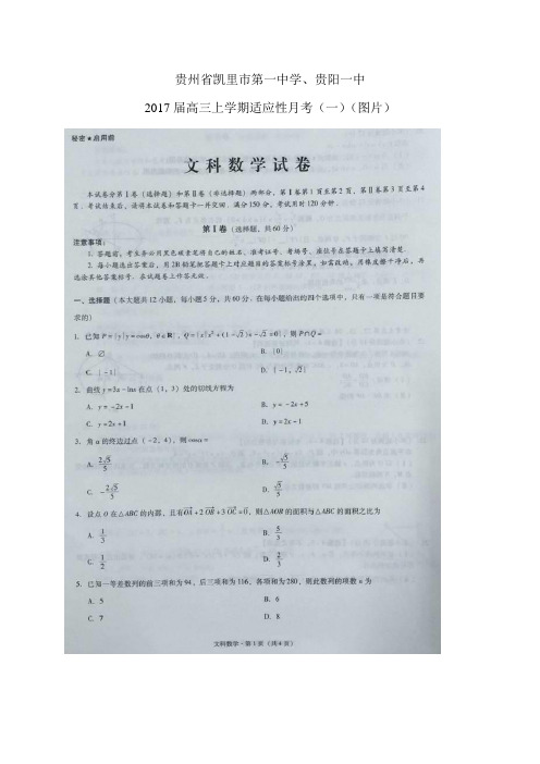 贵州省凯里市第一中学、贵阳一中高三上学期适应性月考