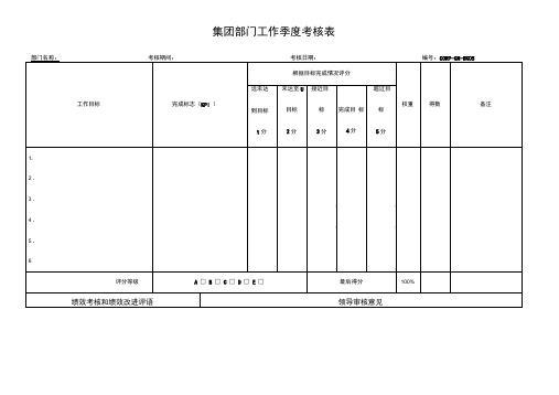 集团部门工作季度考核表