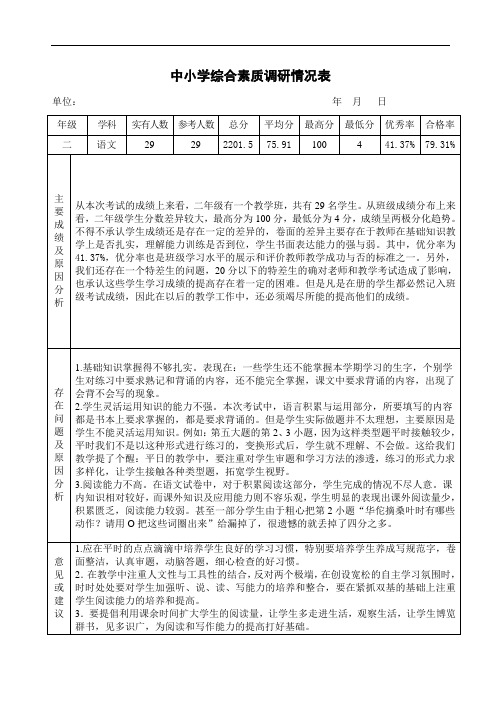 二年级语文试卷分析