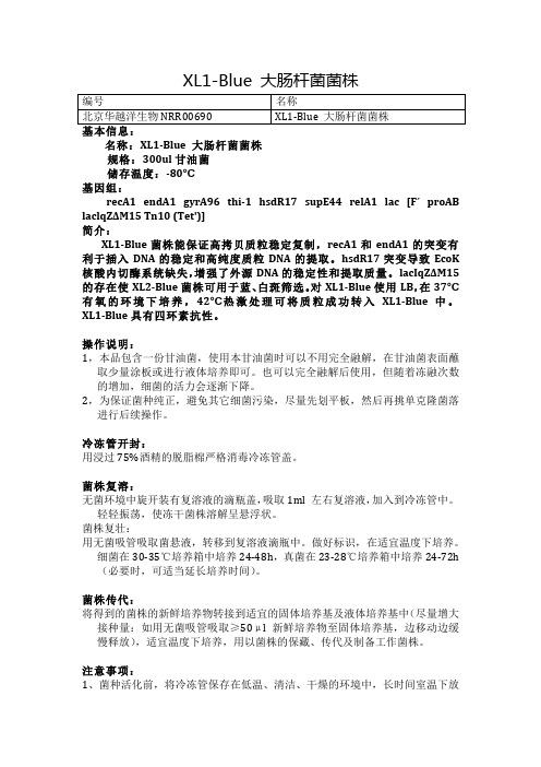 XL1-Blue 大肠杆菌菌株使用说明