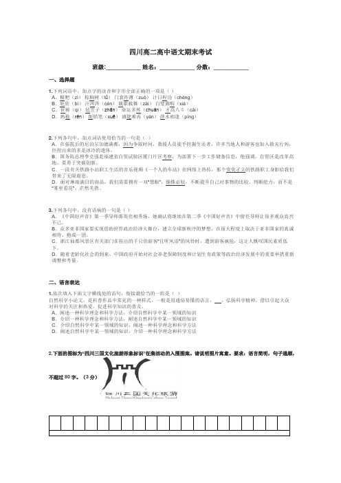 四川高二高中语文期末考试带答案解析
