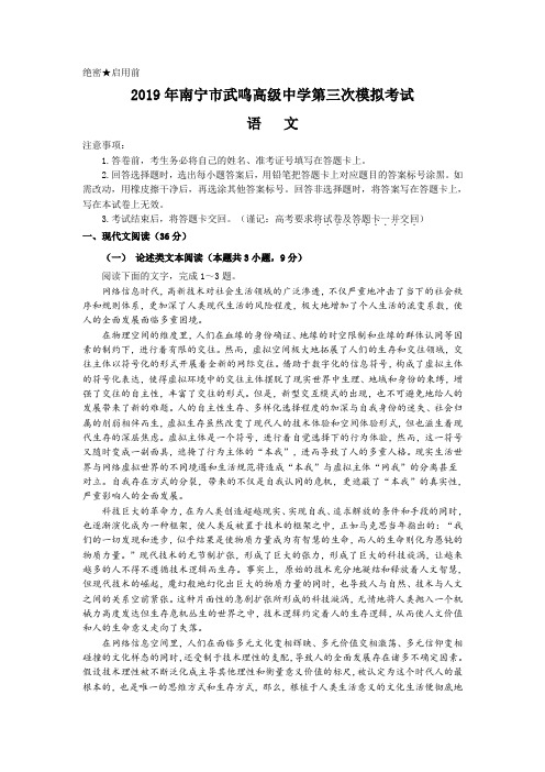 广西南宁市武鸣高级中学2019年高三第三次(5月)模拟考试语文试题(含解析)