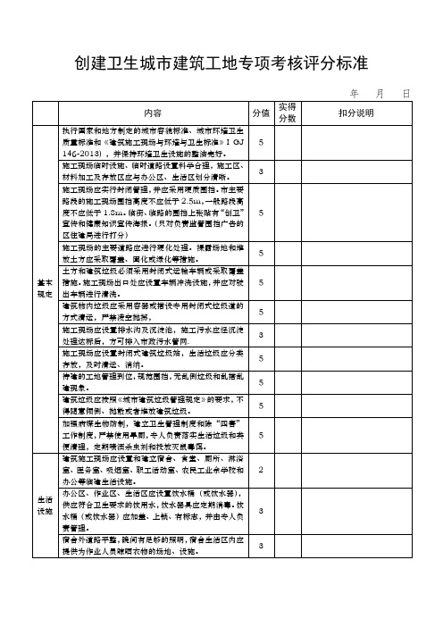 创建卫生城市建筑工地专项考核评分标准(1)