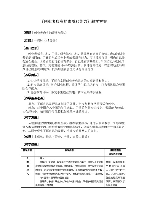 创业者应有的素质和能力教学方案