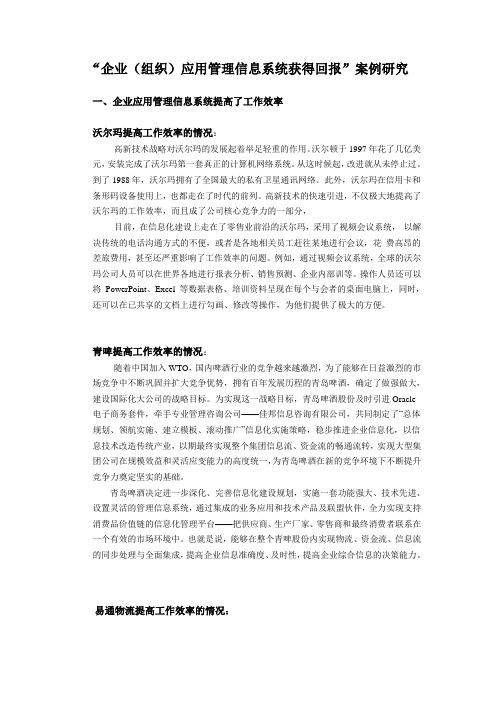 “企业(组织)应用管理信息系统获得回报”案例研究