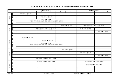 陕西师范大学体育学院课程表(2009-2010学年第2学期)自2010年3.