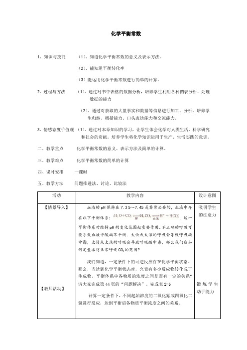 化学平衡常数 优秀教案