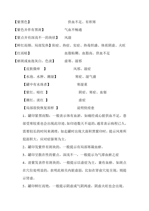 拔罐颜色与对应病征