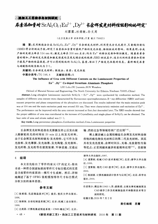 尿素添加量对SrAl2O4：Eu 2+,Dy 3+长余辉发光材料性能影响的研究
