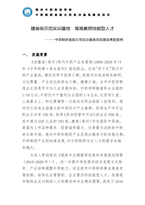 中药制药实训基地典型案例