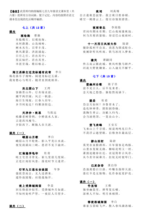 部编版初中语文课本里古诗词曲汇总(共六册)