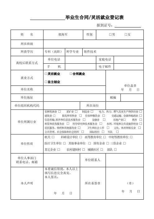 河北省普通高校毕业生合同灵活就业登记表