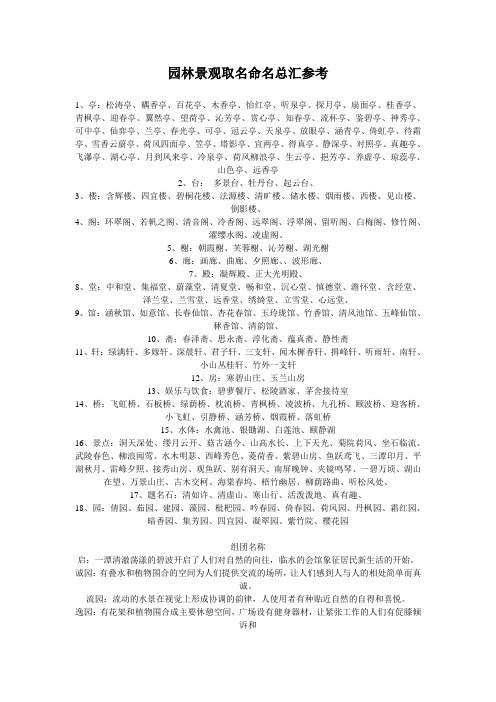 园林景观取名命名总汇参考