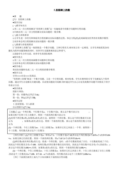 初中数学5_里程碑上的数_教案2
