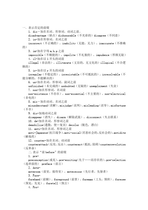 语所有前后缀意思