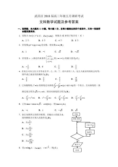 最新-湖北省武汉市武昌区2018届高三5月调考文科数学试