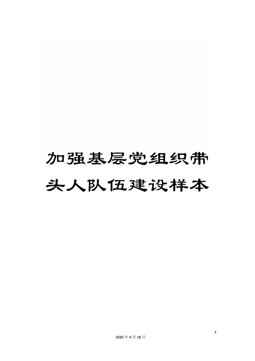加强基层党组织带头人队伍建设样本