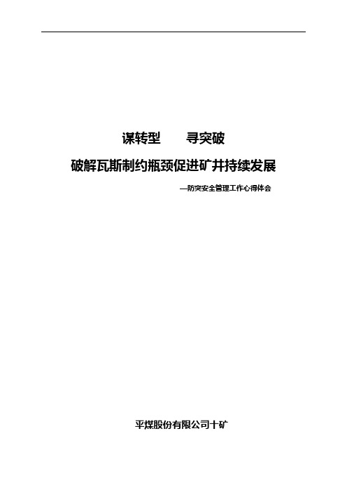 平煤十矿防突管理心得体会-安全副矿长