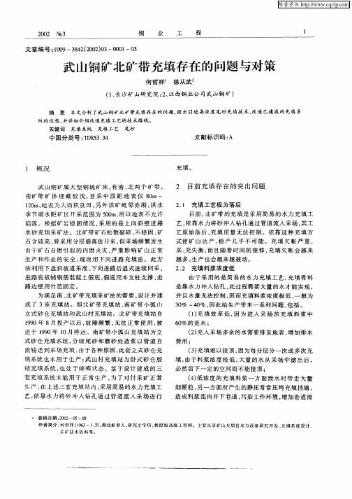 武山铜矿北矿带充填存在的问题与对策