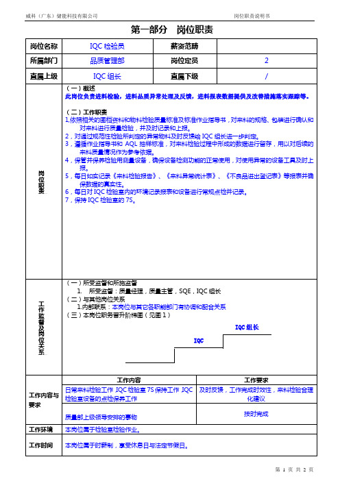 IQC岗位职责说明书