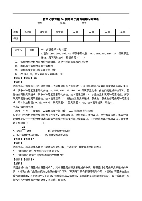 初中化学专题04 信息给予题专项练习带解析.doc