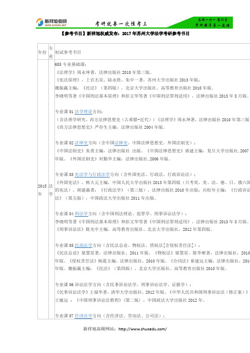 【参考书目】新祥旭权威发布：2017年苏州大学法学考研参考书目