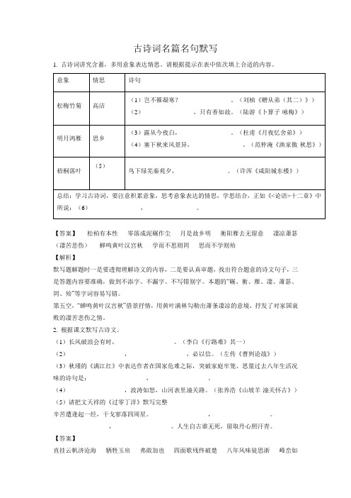 中考语文分类汇编4古诗词名篇名句默写(解析版)