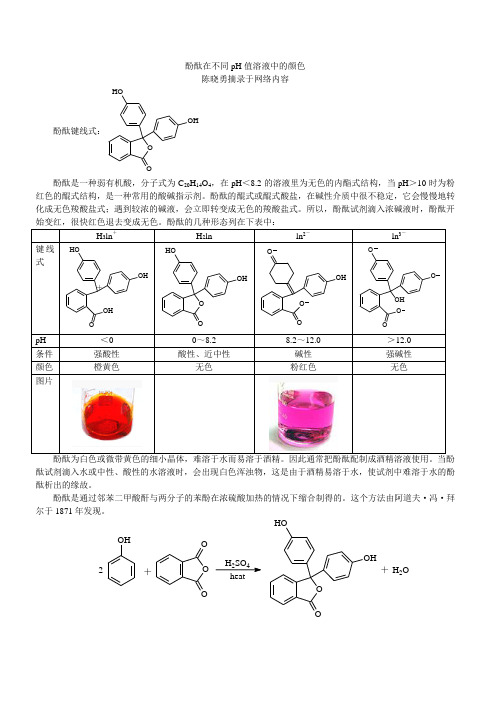 酚酞在不同pH值溶液中的颜色