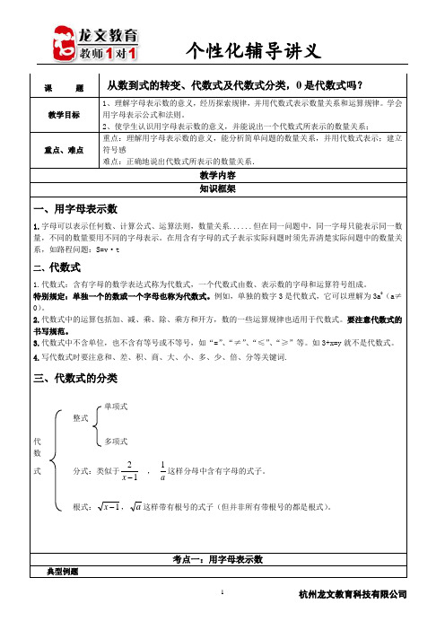 第十一讲：从数到式的转变、代数式及代数式分类、0是代数式吗？