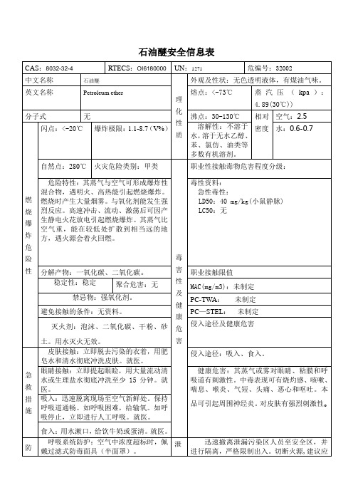 石油醚安全信息表