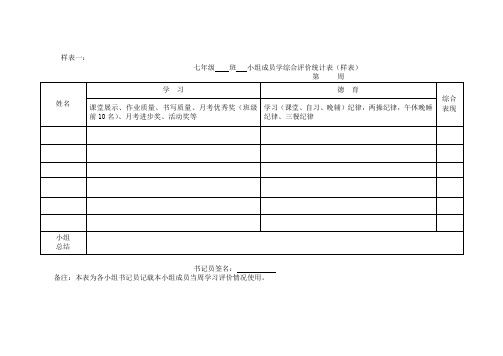 评价表。中学小组学习评价表