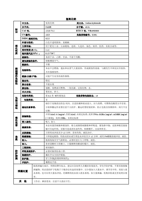 氢氧化钠化学品安全技术说明书MSDS