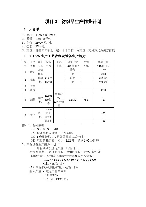 纺织厂生产作业计划