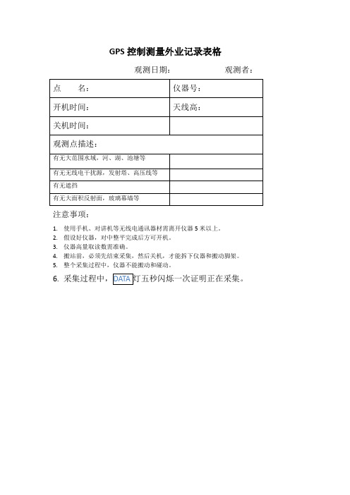 GPS控制测量外业记录表格