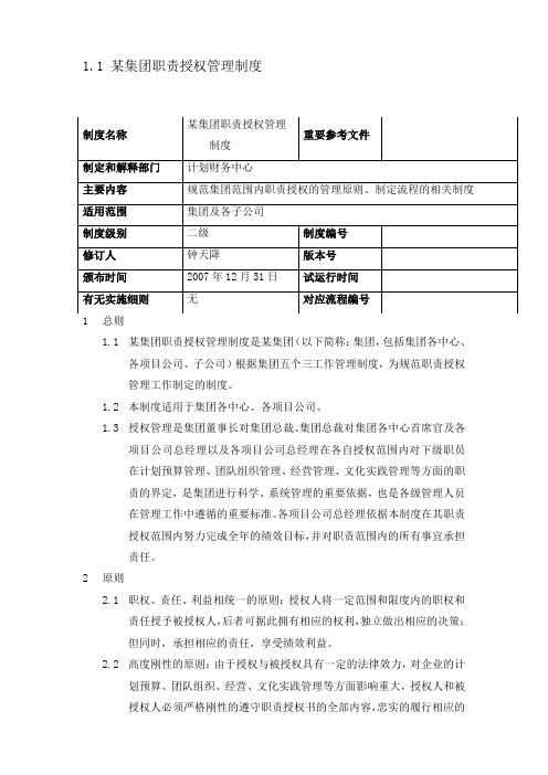 某集团职责授权管理制度