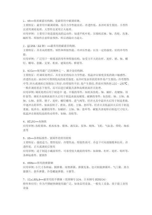 机械设计常用材料特性