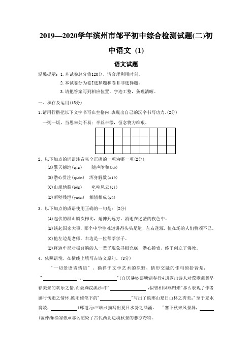 2019—2020学年滨州市邹平初中综合检测试题(二)初中语文 (1)