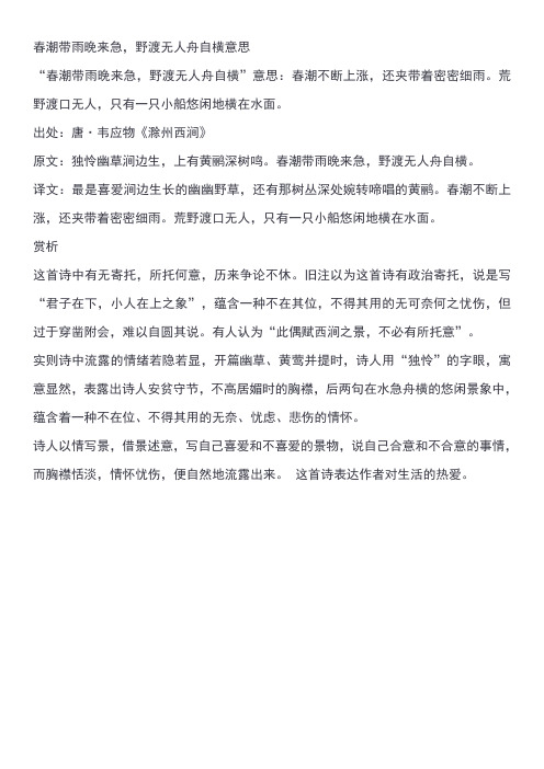 春潮带雨晚来急,野渡无人舟自横意思