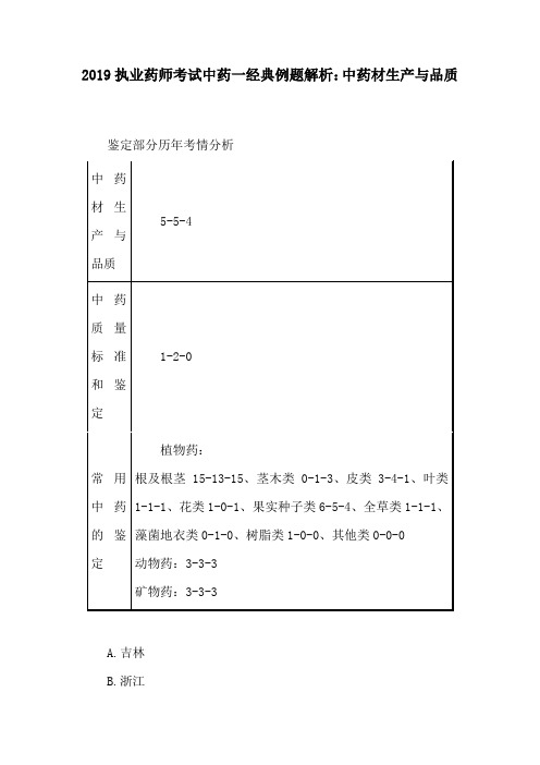 2019执业药师考试中药一经典例题解析：中药材生产与品质