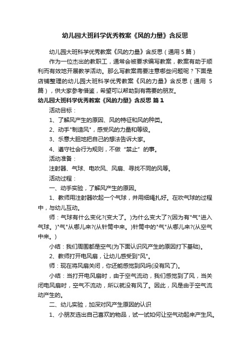 幼儿园大班科学优秀教案《风的力量》含反思